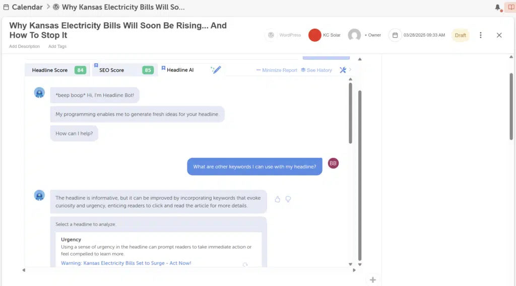 social calendar by coschedule - headline ai tool